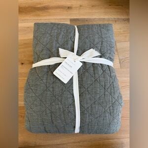 NWT Pottery Barn Belgian Flax Linen Diamond Quilt- Dark Forest- King / Cal King